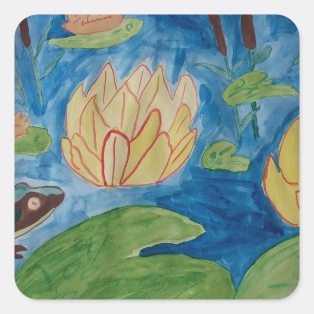 Sticker Carré grenouille et Nénuphar (Devant)