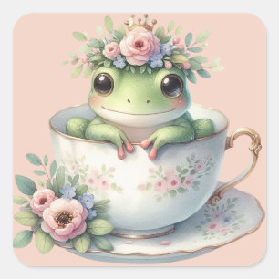 Sticker Carré Grenouille lunaire en Teacup Floral