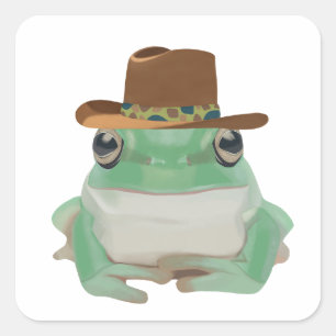 Sticker Carré Grenouille mignonne avec Casquette Cowboy