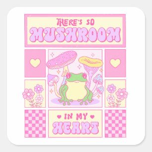 Sticker Carré Grenouille mignonne et champignons - Amusante roma