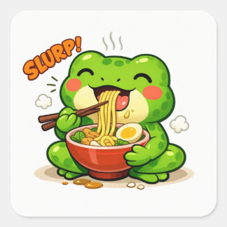 Sticker Carré Grenouille Mignonne Mangeant des Nouilles