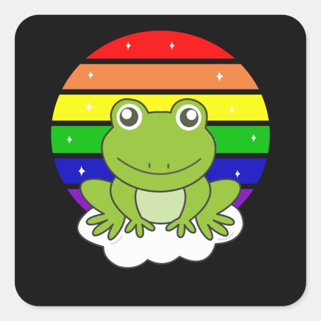 Sticker Carré Grenouille Parties scintillant arc-en-ciel Kawaii  (Devant)
