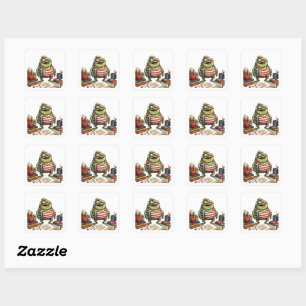 Sticker Carré Grenouille PNG de rentrée scolaire, décoration de