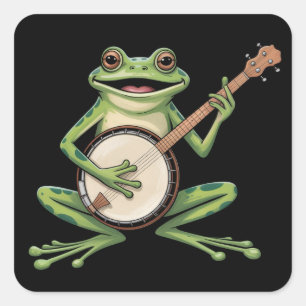 Sticker Carré Grenouille Rétro Jouant du Banjo Amoureux de Musiq