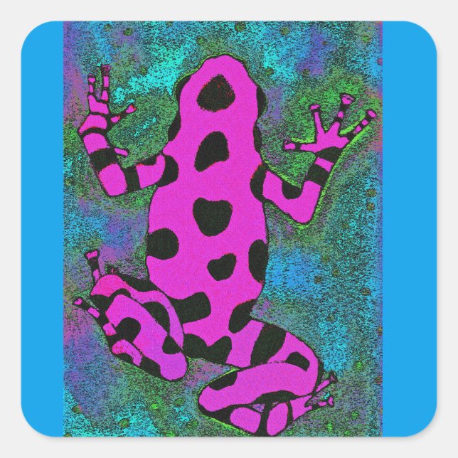 Sticker Carré Grenouille rose chaude avec points noirs (Devant)