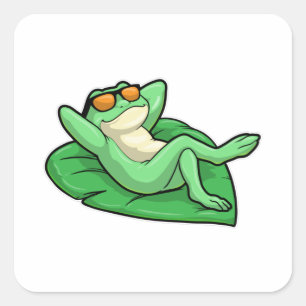 Sticker Carré Grenouille sur la feuille avec lunettes de soleil