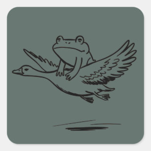 Sticker Carré Grenouille vintage chevauchant une oie Nature Fant