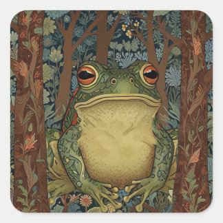 Sticker Carré grenouille vintage de la forêt de boho