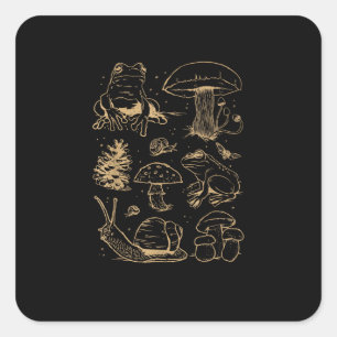 Sticker Carré Grenouilles Et Champignons Dessin Vintage – Aesthe