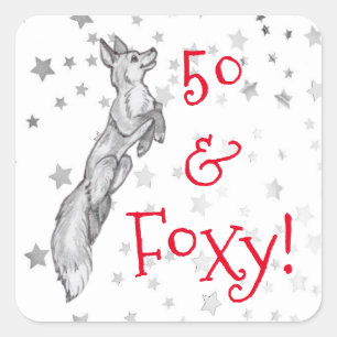 Sticker Carré Grey Fox Silver Star 50e Foxy Fabuleux anniversair