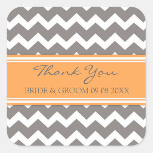 Sticker Carré Grey Orange Chevron Merci Wedding Favor Tags