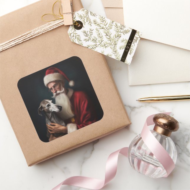 Sticker Carré Greyhound avec Noël Festif du Père Noël (Cadeaux)