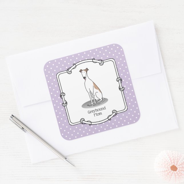 Sticker Carré Greyhound Maman (fawn white) Mignonne Chien Maman  (Enveloppe)