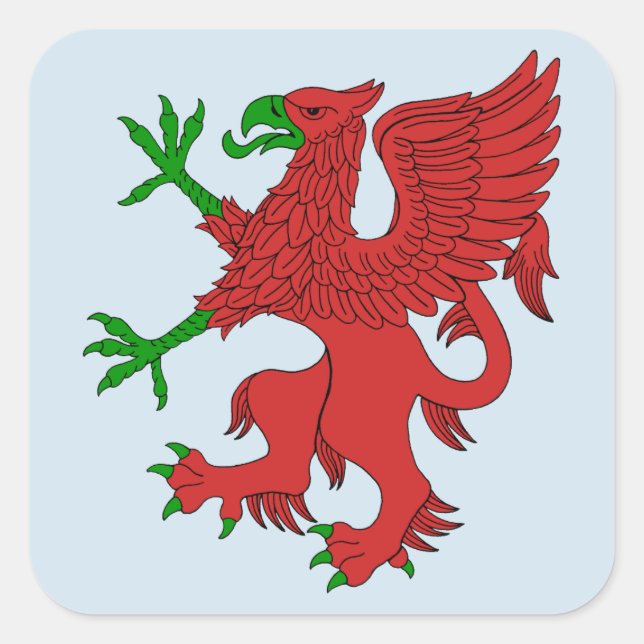 Sticker Carré Griffin en rouge et vert (Devant)
