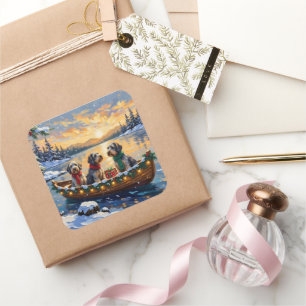 Sticker Carré Griffon d'arrêt à poil dur Noël Bateau Fêtes