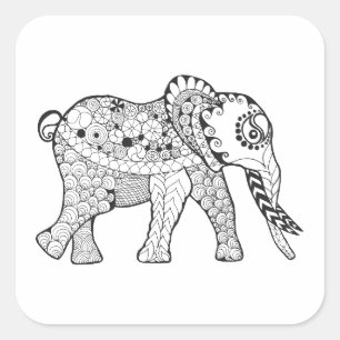Sticker Carré Griffonnage d'éléphant