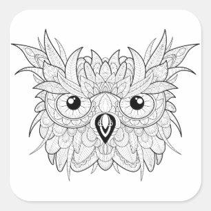 Sticker Carré Griffonnage mignon de portrait de hibou