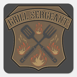 Sticker Carré Grill Sergeant Badge Design avec Spatula et Fourch