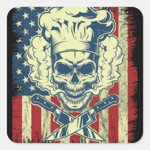 Sticker Carré Grillades et Cuisines American Flag Chef