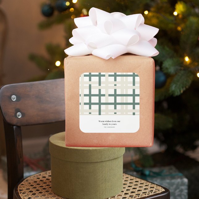 Sticker Carré Grille Montauk moderne Vert & Beige (Créateur téléchargé)