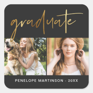 Sticker Carré Grille photo moderne Faux Gold Graduate Script noi