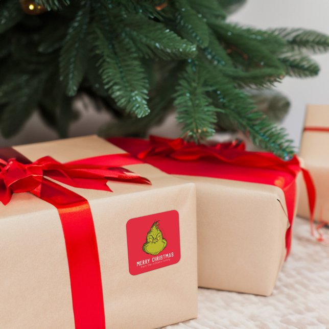 Sticker Carré Grinch Classique | Noël - Personnalisé (Sticker on gift)