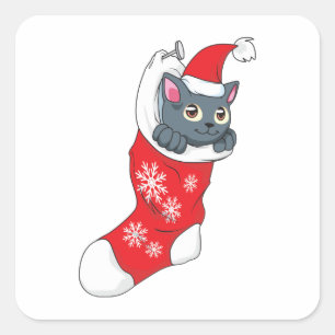 Sticker Carré Gris rouge de bas de chat gris de chaton de Joyeux