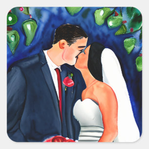 Sticker Carré Groom and Bride viens de se marier Kiss