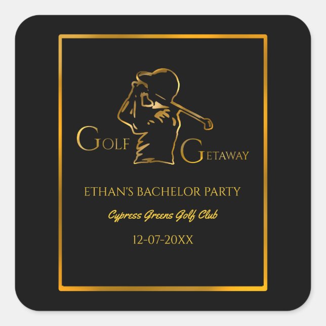 Sticker Carré Groom Golfer Bachelor Party Gold de luxe (Devant)