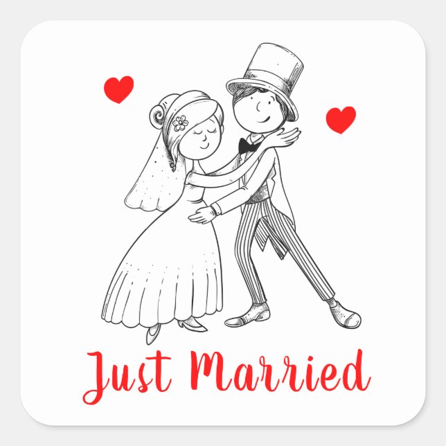 Sticker Carré Groom Mariée Mariée Vintage Noire Blanc (Devant)