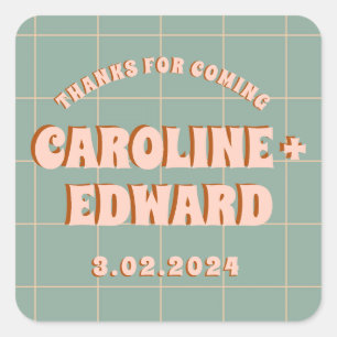 Sticker Carré Groovy Gras Bleu Rose Rouge Funky 