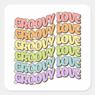 Sticker Carré Groovy Love Daisy Rétro Arc-en-ciel