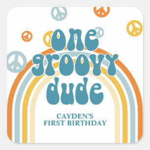 Sticker Carré Groovy One Rétro Garçon Premier Anniversaire