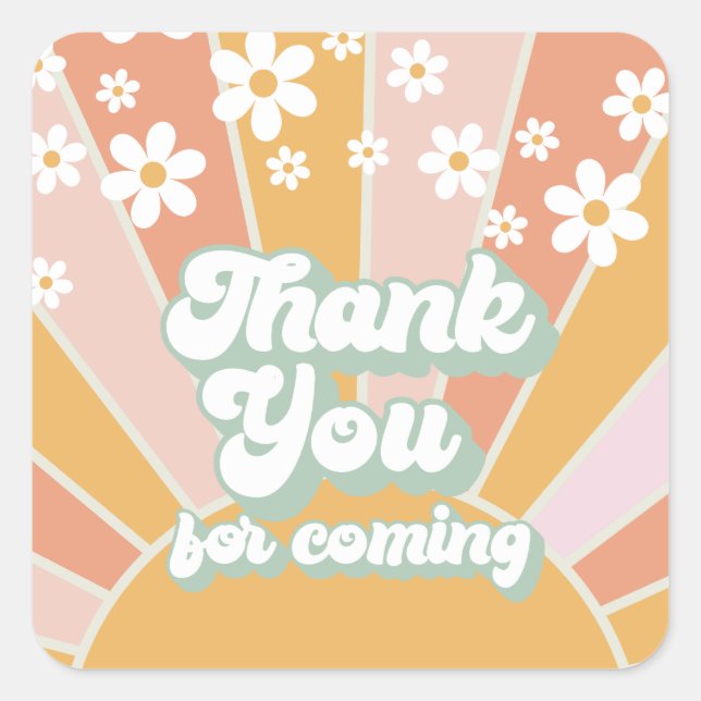 Sticker Carré Groovy Retro Sunshine Merci (Devant)