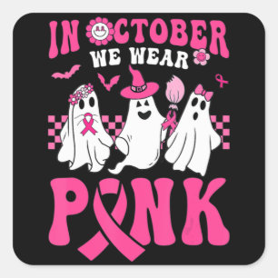 Sticker Carré Groovy Wear Pink Breast Cancer Warrior Ghost Bonjo