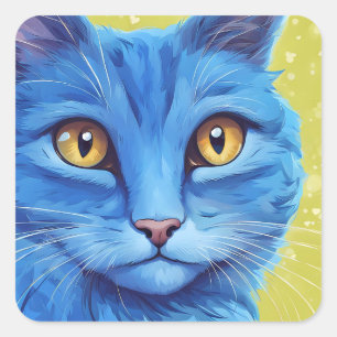 Sticker Carré Gros chat bleu.