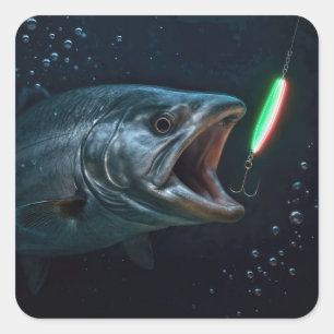 Sticker Carré Gros Poisson avec Leurre Néon