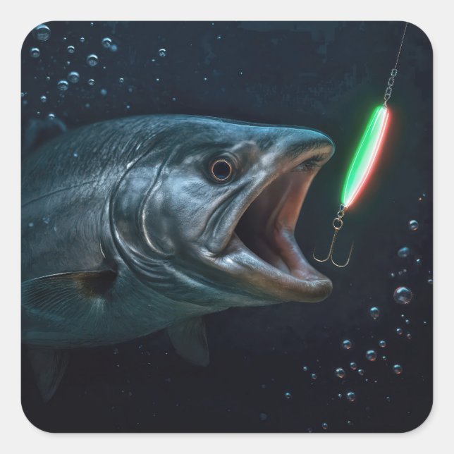 Sticker Carré Gros Poisson avec Leurre Néon (Devant)