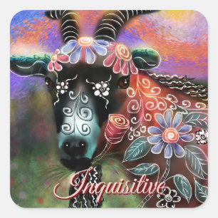 Sticker Carré Grotte de chèvre florale Whimssical ferme animal d