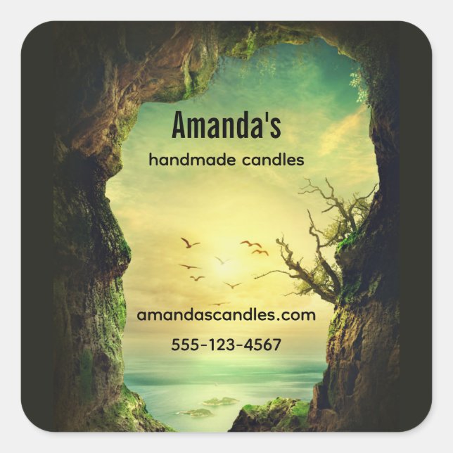 Sticker Carré Grotte surplombant la mer Pittoresque Photo Busine (Devant)