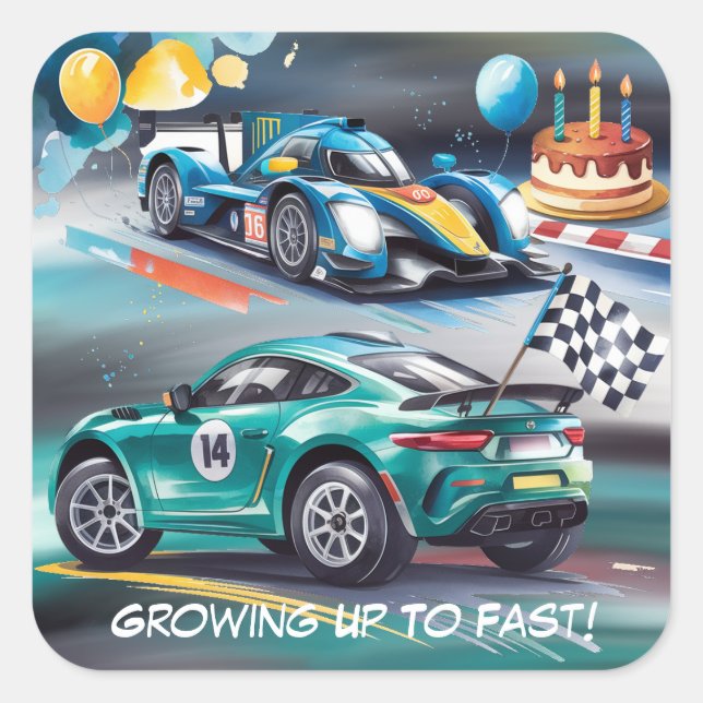 Sticker Carré Growing Up To Fast Boy Birthday Party (Devant)