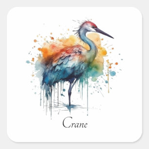 Sticker Carré Grue élégante : Art à l'aquarelle, personnalisé