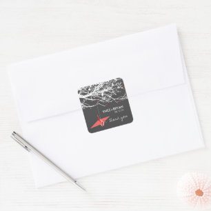 Sticker Carré Grue en papier origami rouge suspendue chic mariag