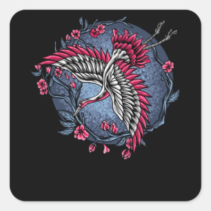 Sticker Carré Grues volantes japonaises Design unique et coloré