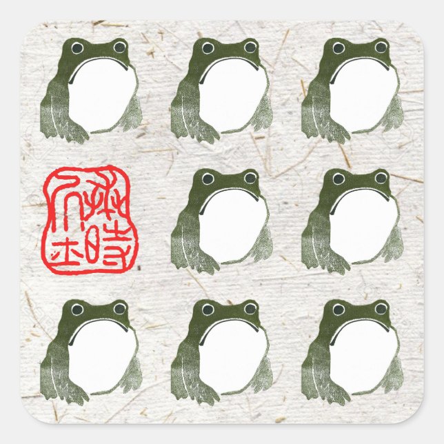 Sticker Carré Grumpy Grenouille japonaise crapaud 19ème siècle (Devant)