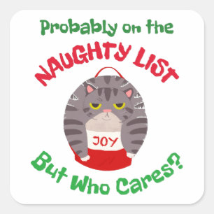 Sticker Carré Grumpy Sarcastique chat de Noël Probablement sur l