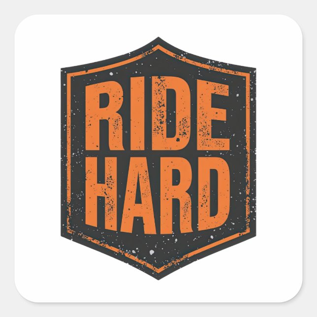 Sticker Carré Grunge Motorcycle "Ride Hard" Shield (Devant)