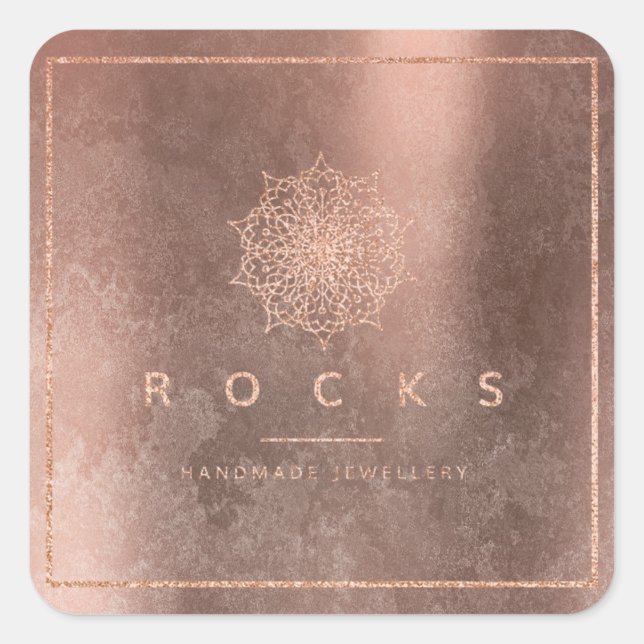 Sticker Carré Grungy Cooper Rose Rose Gold Mandala Rocks (Devant)