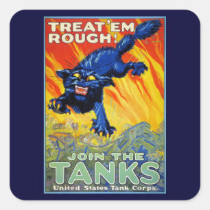 Sticker Carré Guerre militaire vintage Recrutement avec un chat