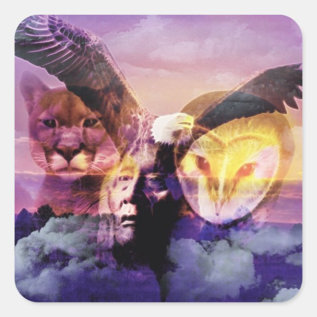 Sticker Carré Guerrier amérindien (Devant)